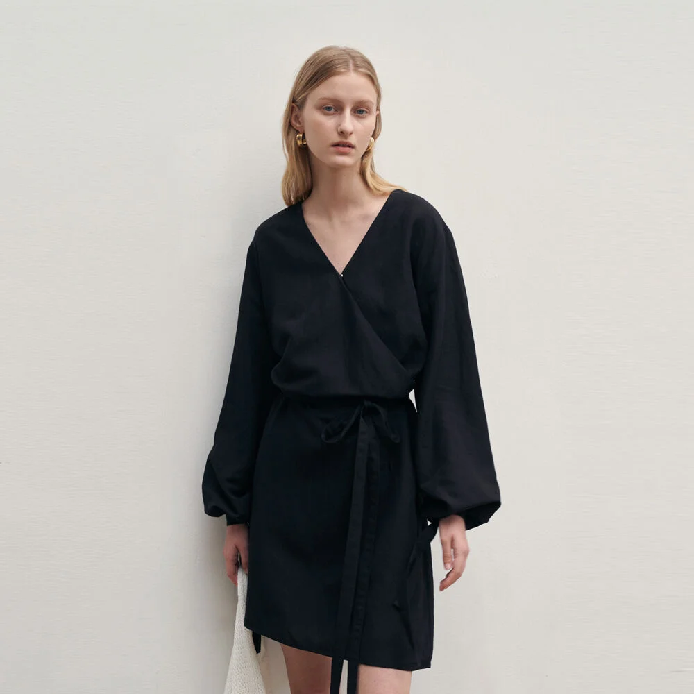 BELT MINI WRAP DRESS_BLACK