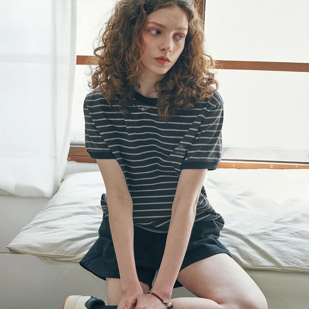 Loma Stripe Ringer T-Shirts Charcoal