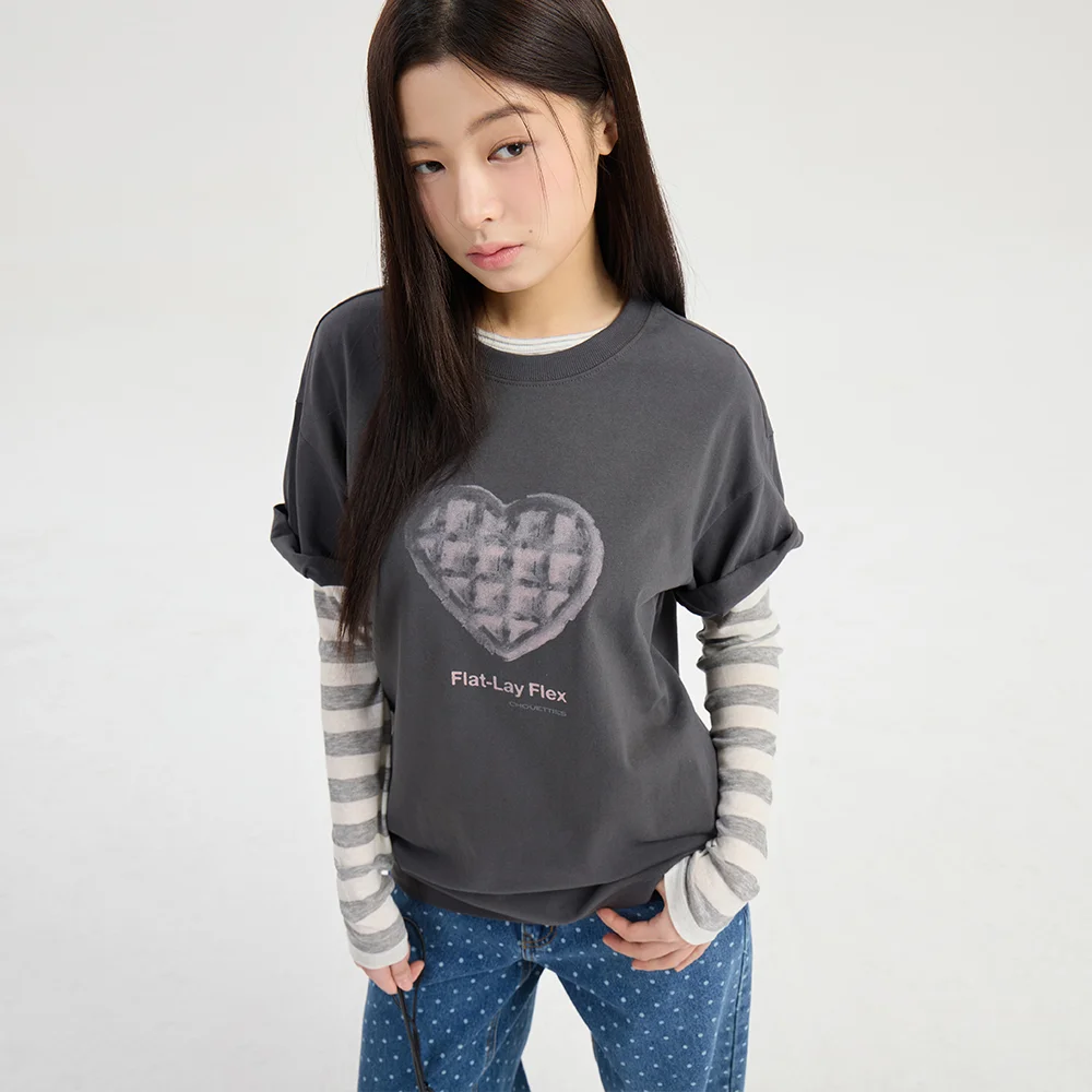 Chouetties by LUCKY CHOUETTE_ Loose-fit Graphic Short Sleeve T-shirts (dark grey) LATAX26310GYD
