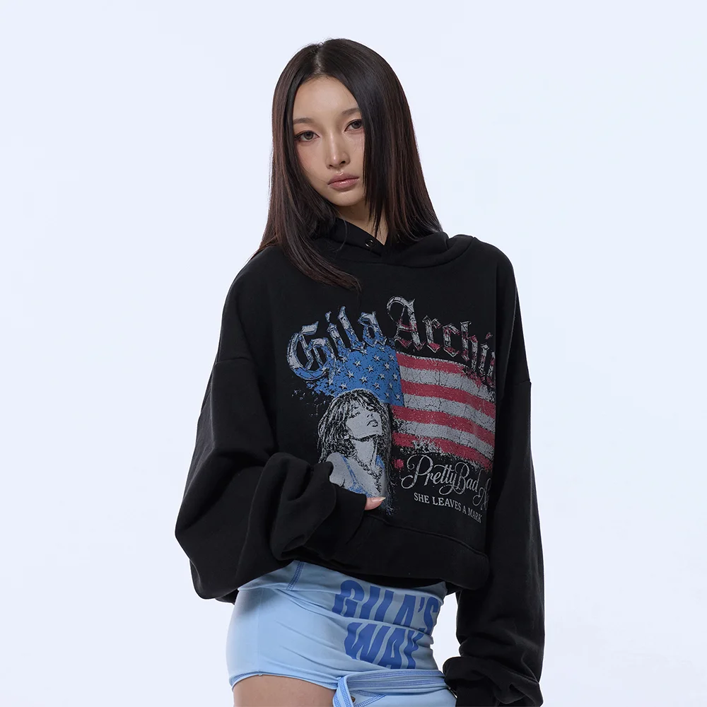 USA LOGO GIRL OVER SIZE HOODED_BLACK