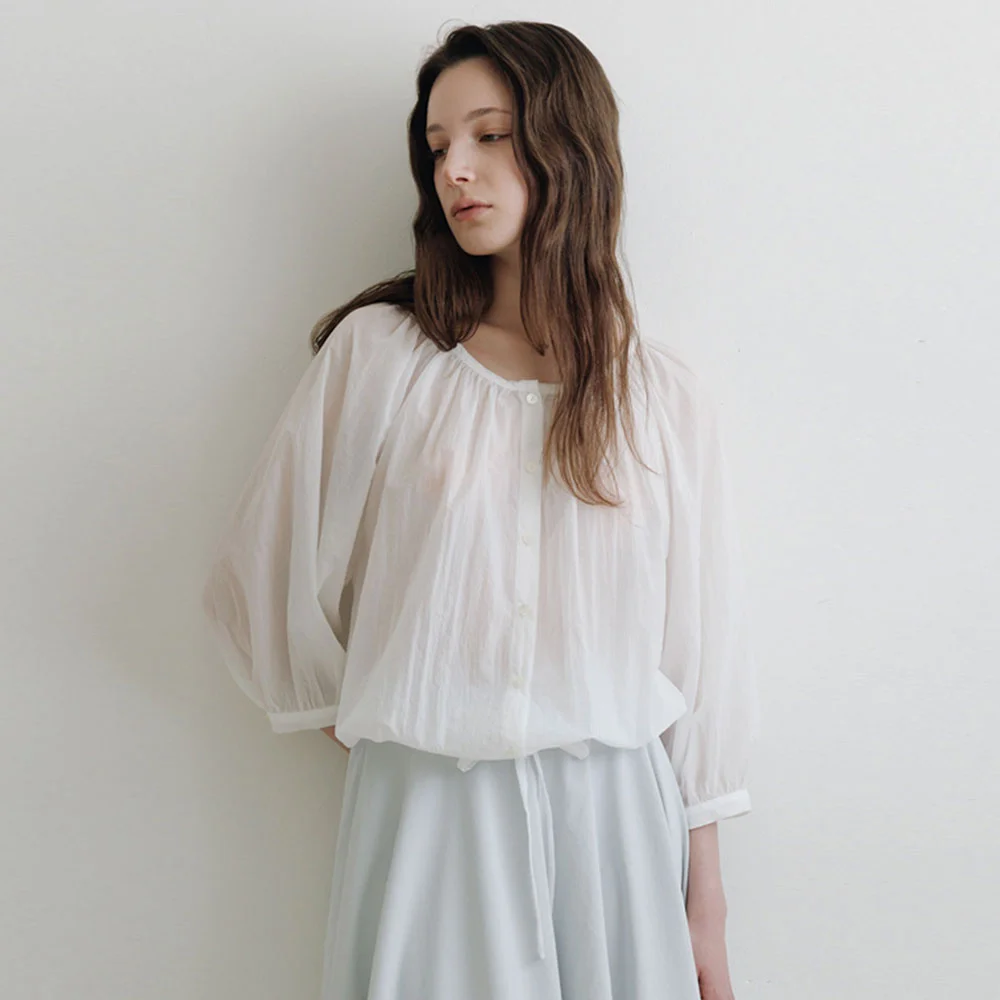 Shirring String Blouse(White)