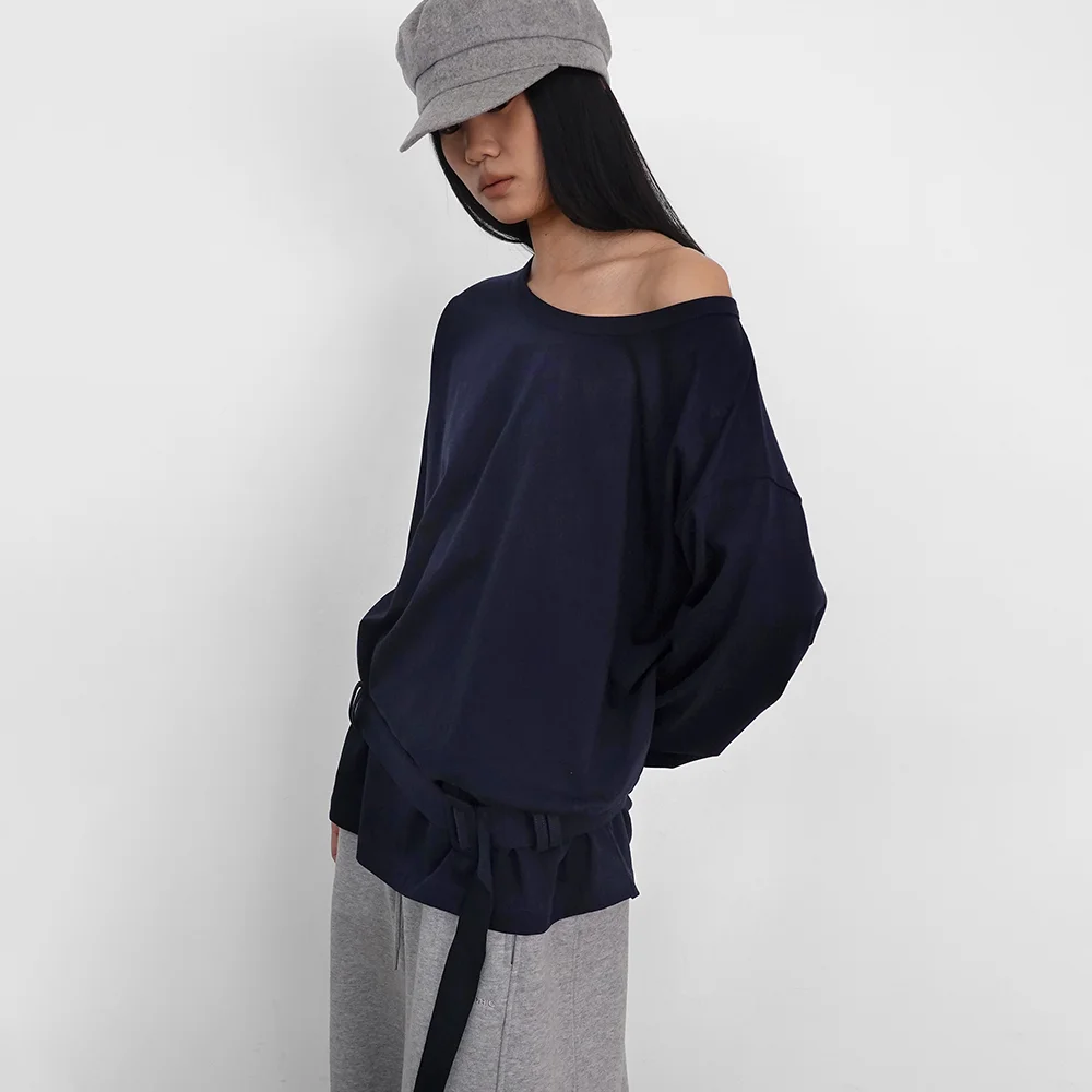 One Shoulder Belt T_Navy