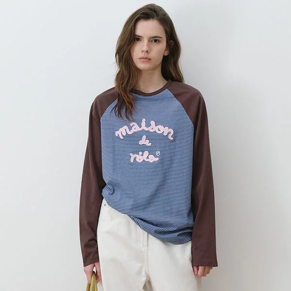 MAISON DE ROLA EMBROIDERY STRIPE LONG SLEEVE BL+BR