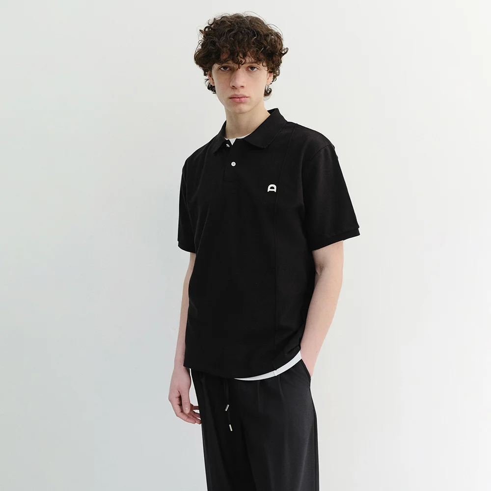 UNISEX LEATHER LOGO POLO SHIRT BLACK_M_UDTS6B122BK