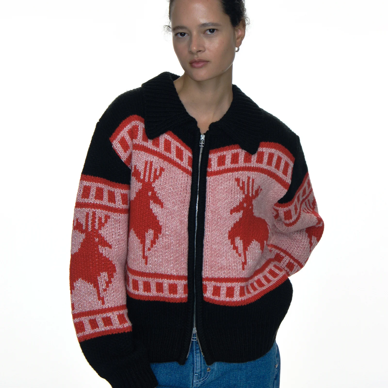 COWICHAN KNIT ZIP-UP CARDIGAN_BLACK
