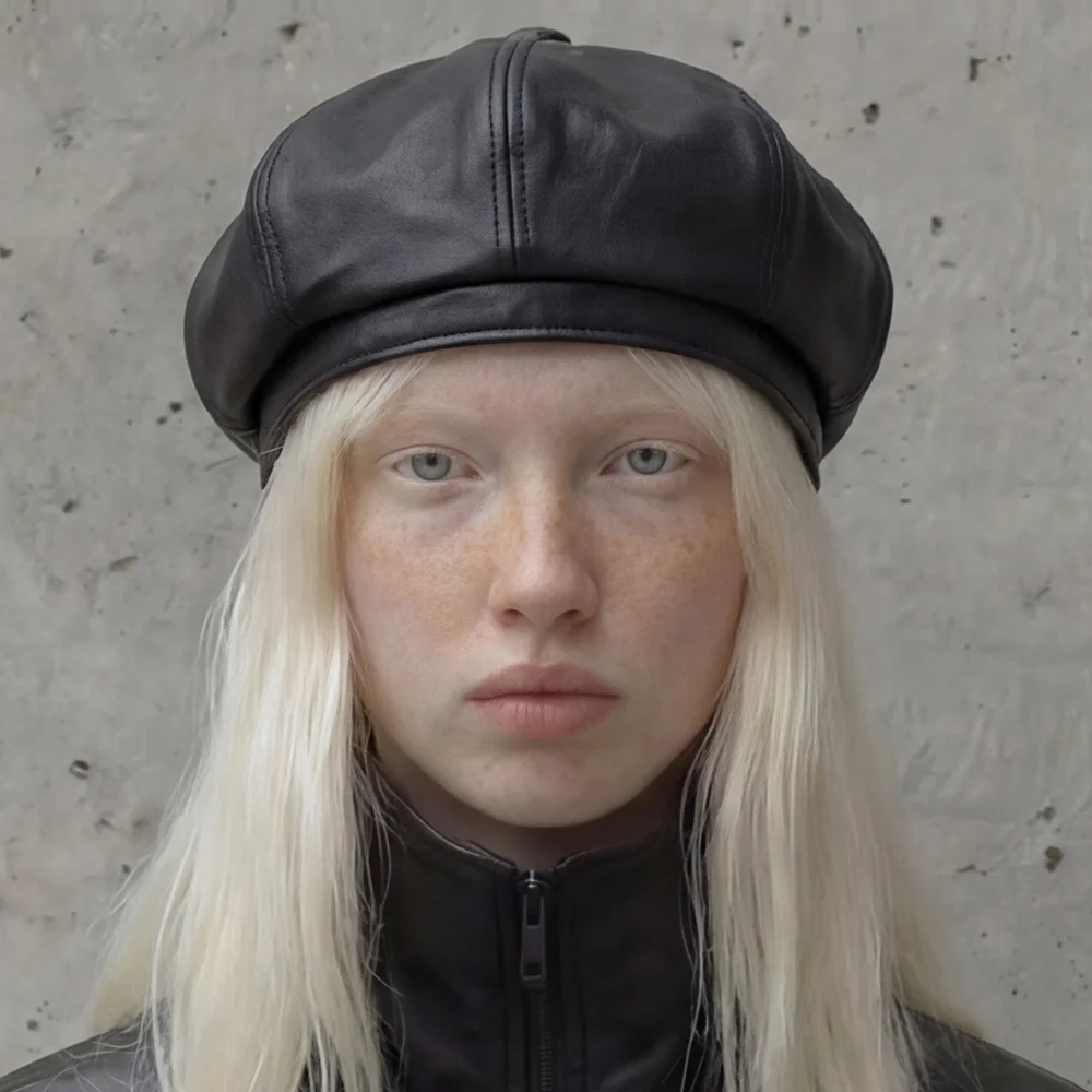 皮革 秋季 冬季 8拼接 報童帽 四季 女裝 貝雷帽 BREAD BERET / LEATHER / M BLACK