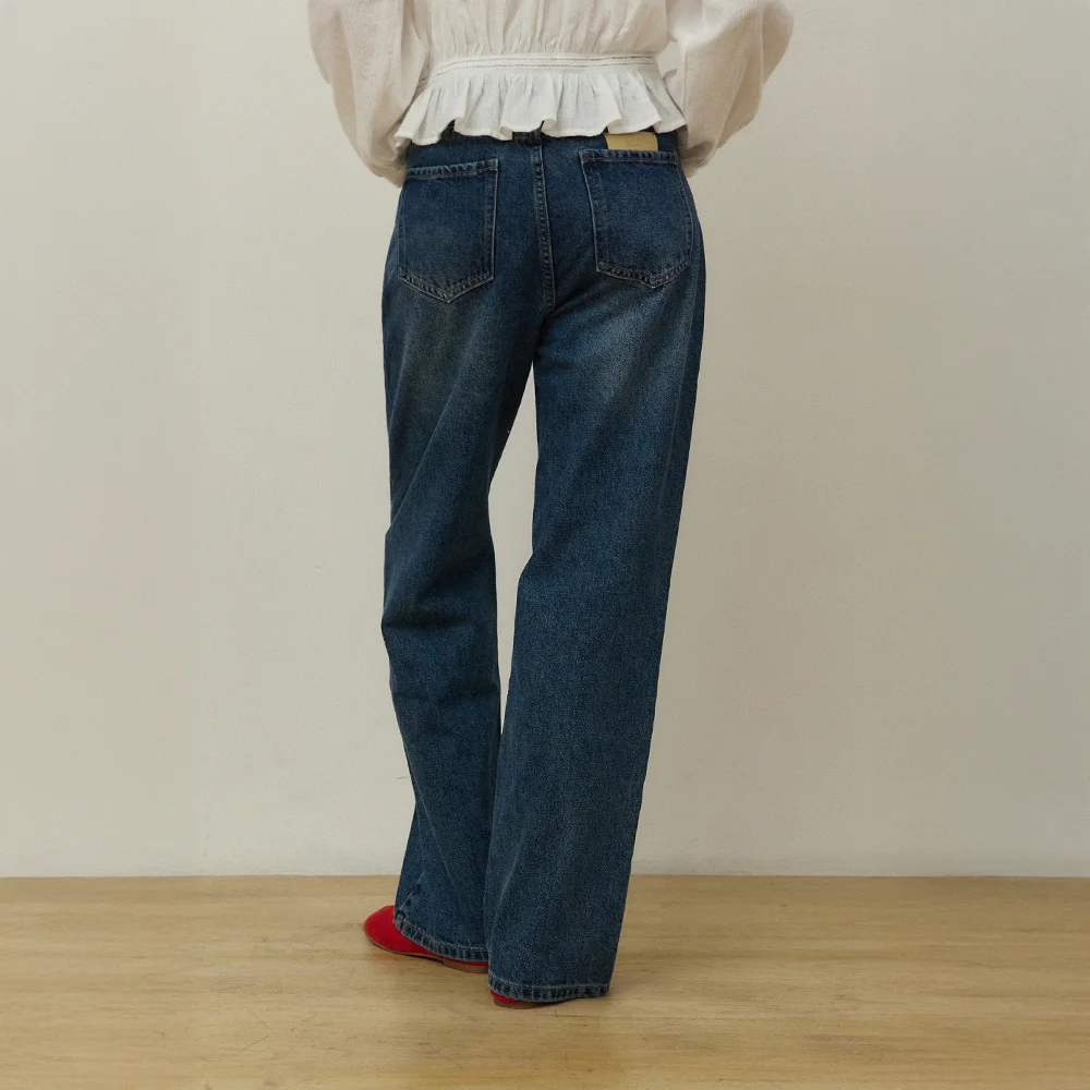 Cat brush washing classic denim pants - blue