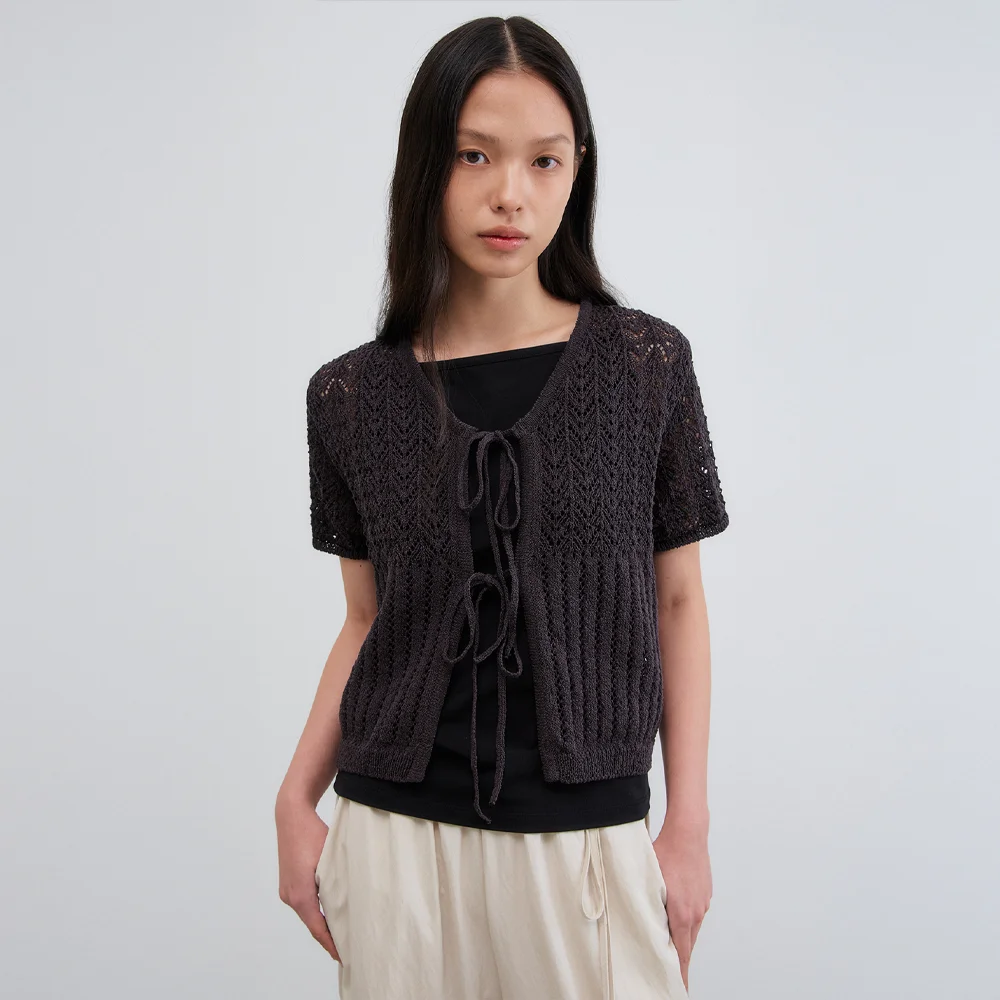 POYNI TIE CARDIGAN_CHARCOAL