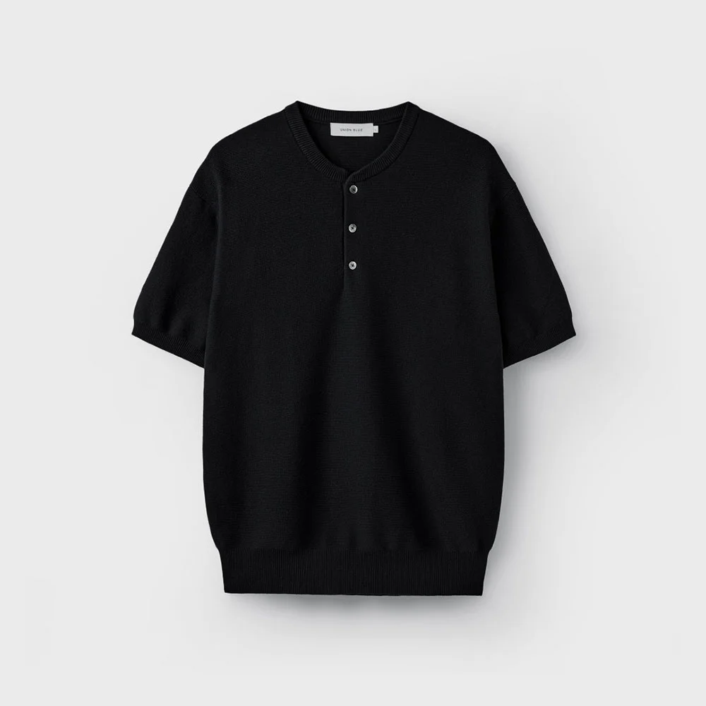 HARD TWIST HENLEY-NECK HALF KNIT