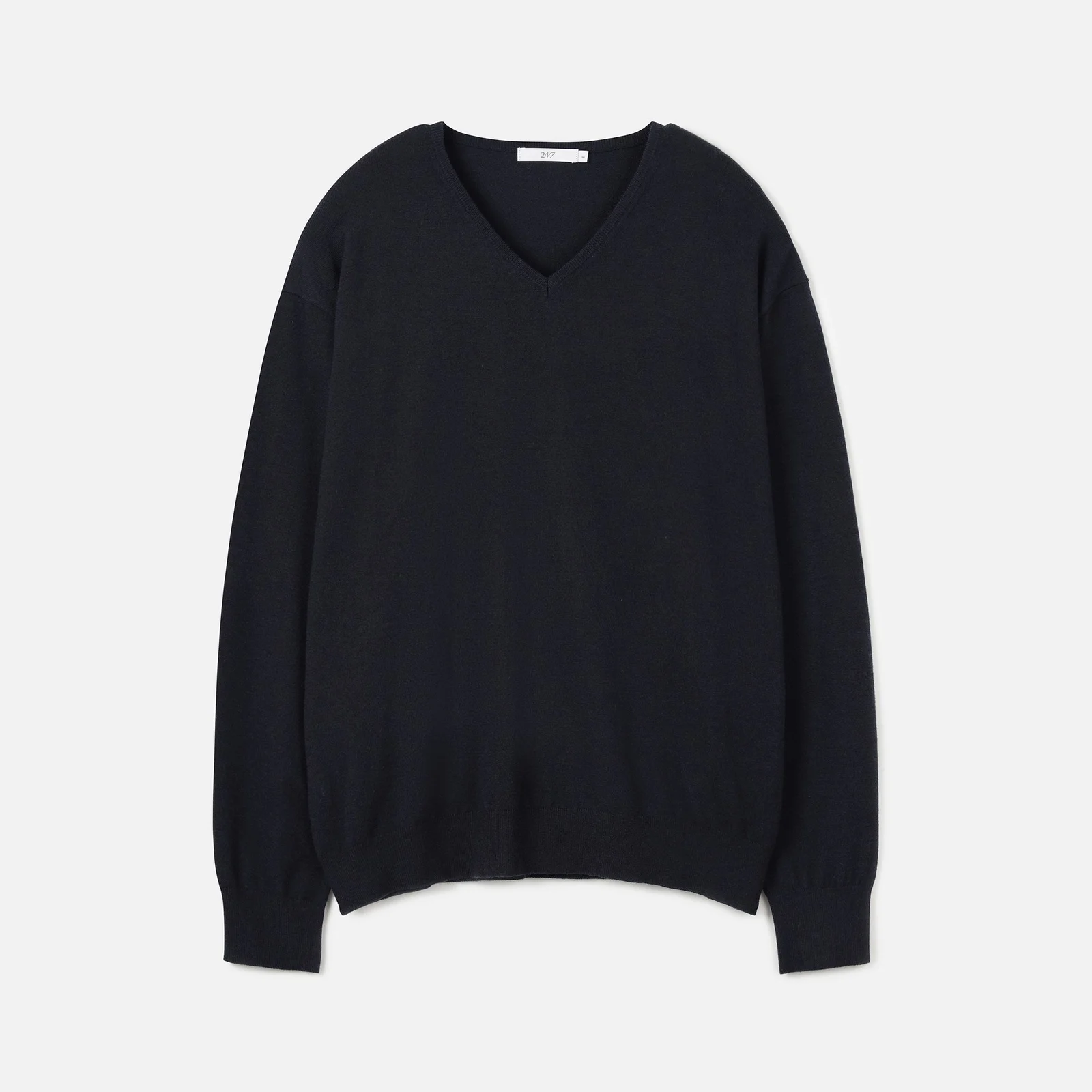 FINE RIBBED V-NECK 12GG KNIT DARK NAVY (247)