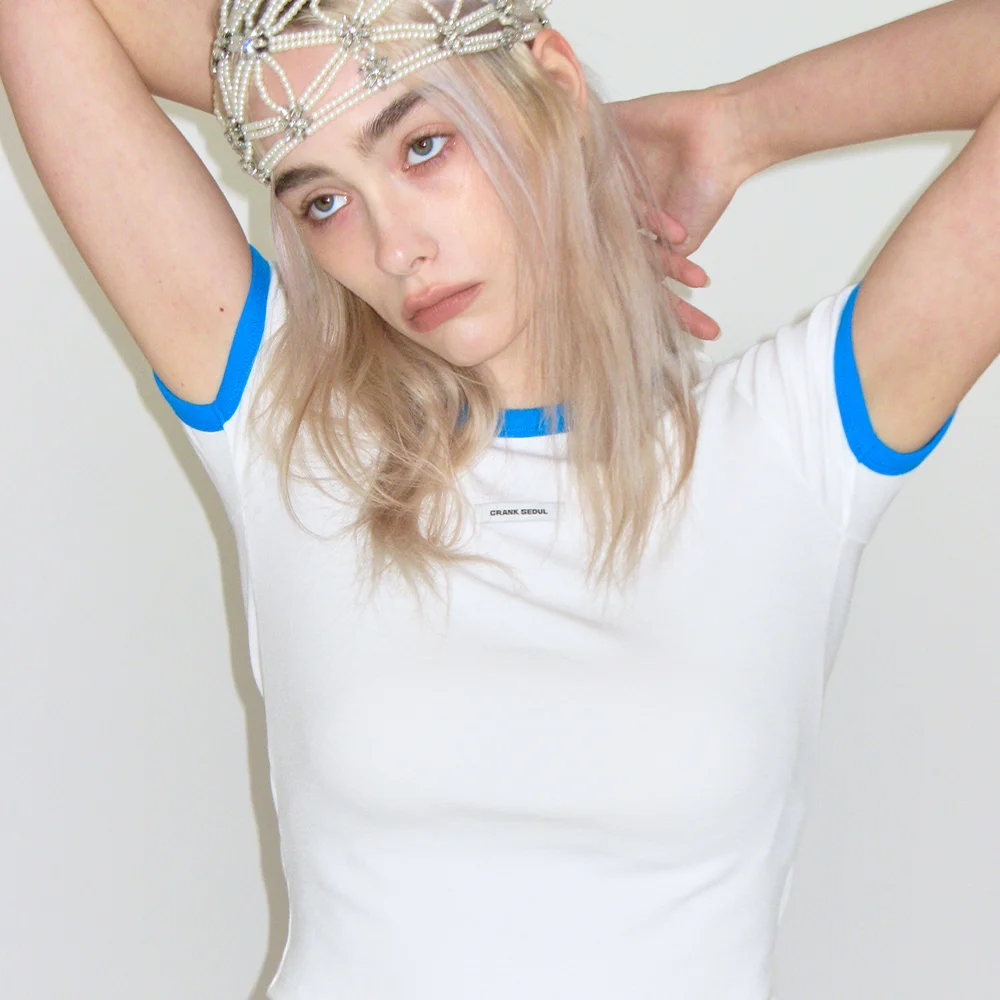 CREW NECK RINGER TOP_WHITE
