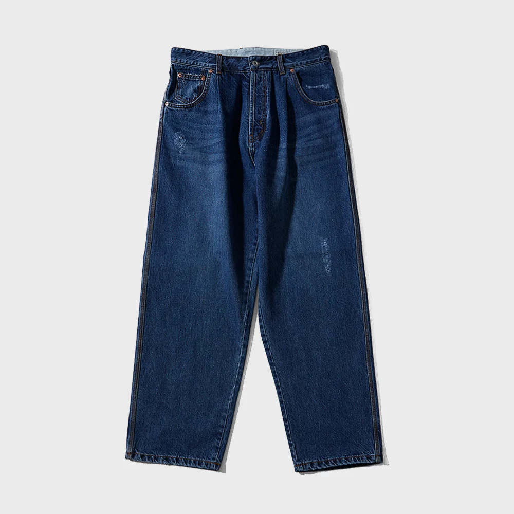 Blueborn Damage Loose Denim Pants Normal Navy