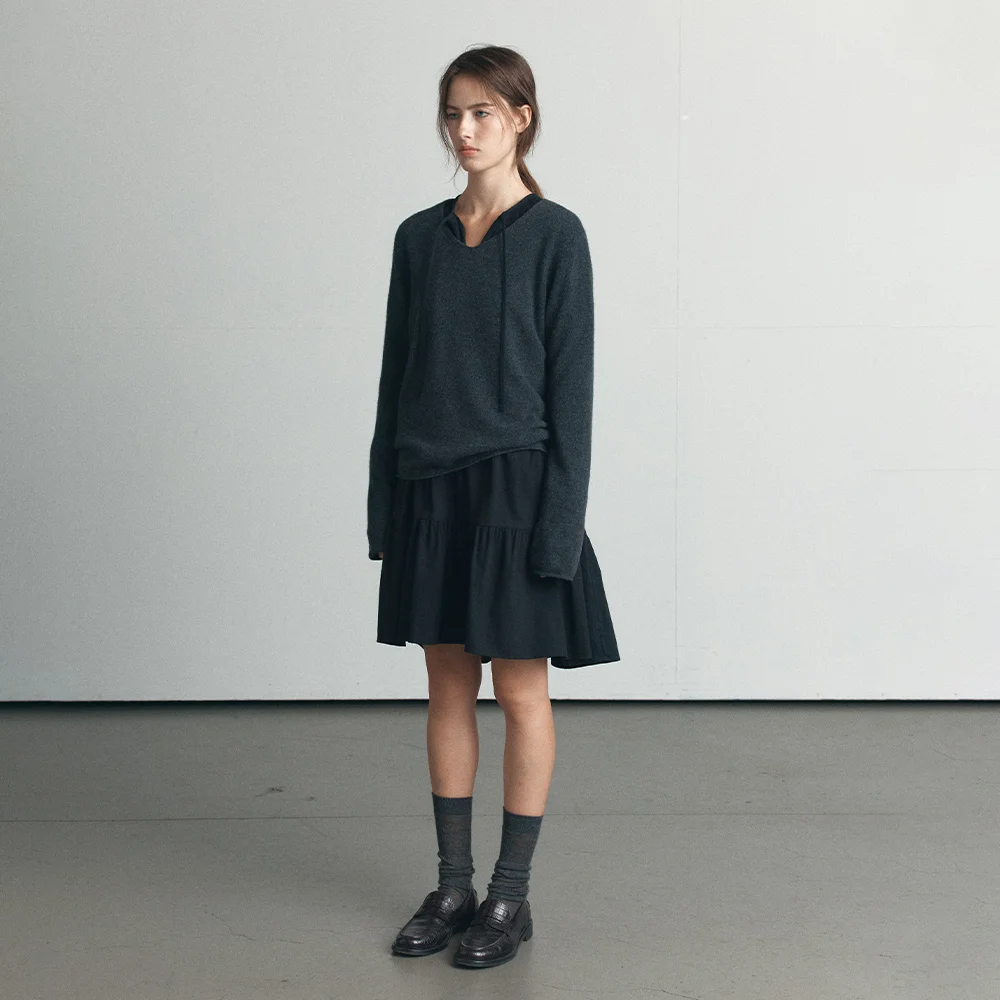Wholegarment V-neck wool knit _Charcoal