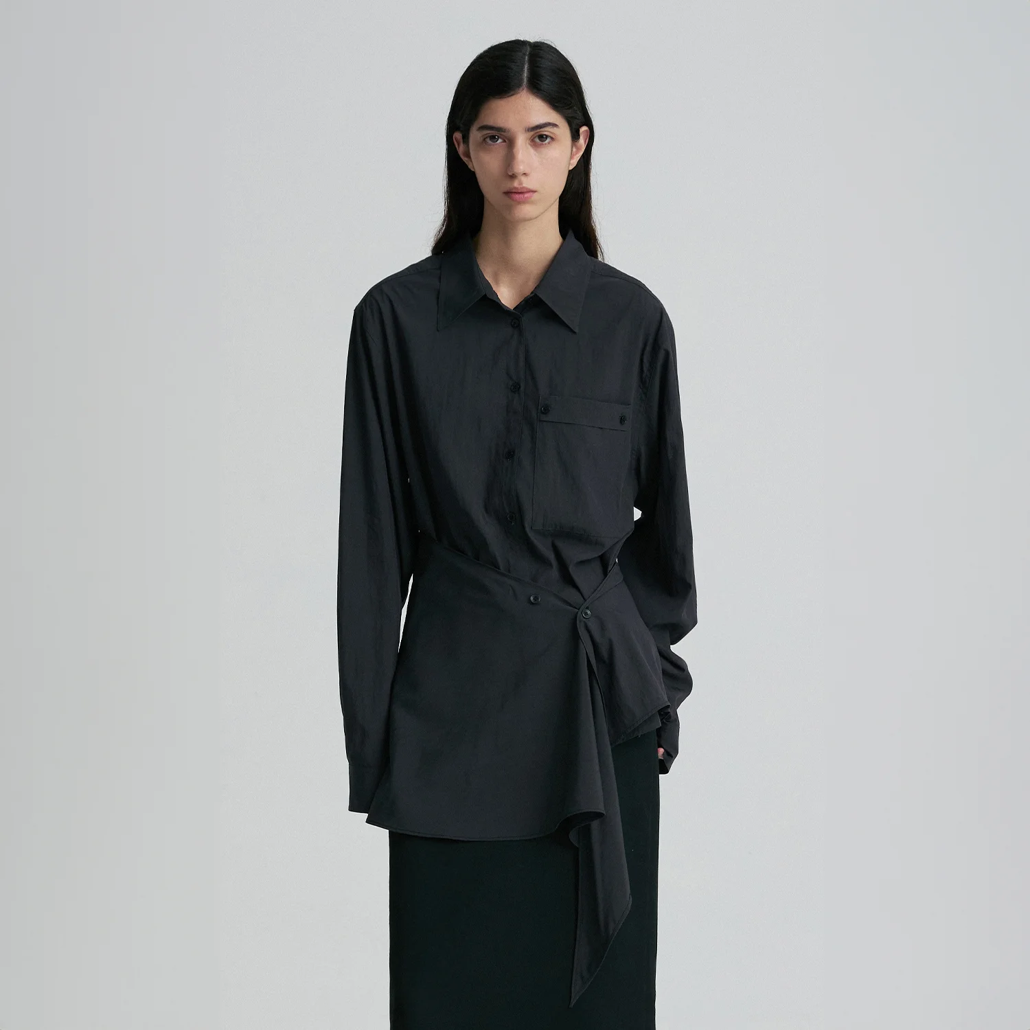 WRAP-WAIST LONGLINE SHIRT