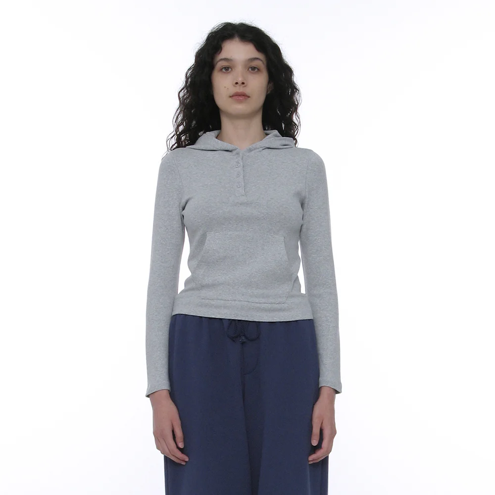 PWC HENLEY NECK HOODED LONG SLEEVE TEE_MELANGE
