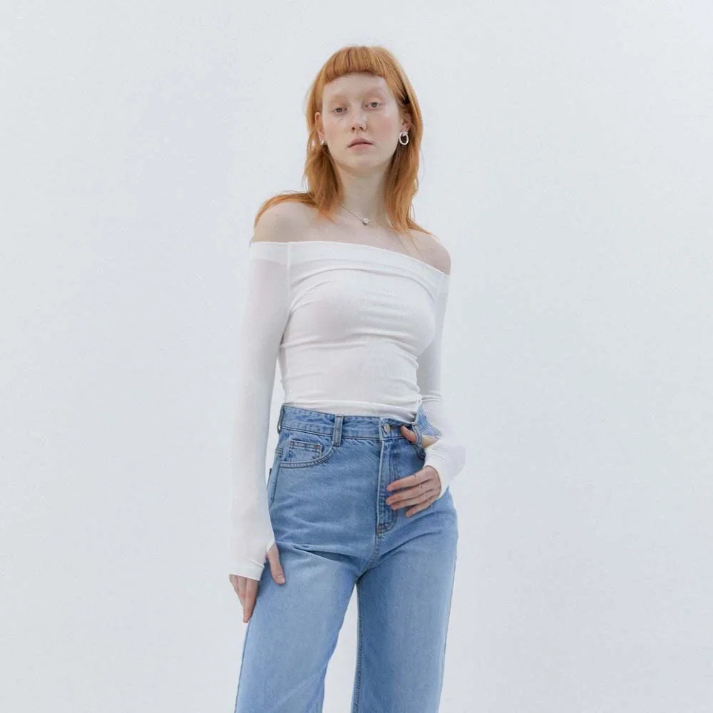 OFF SHOULDER BASIC T-SHIRTS - WHITE