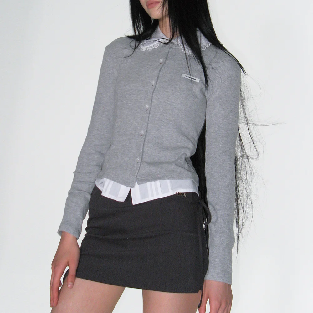 RIBBON SLIT SKIRT PANTS_CHARCOAL