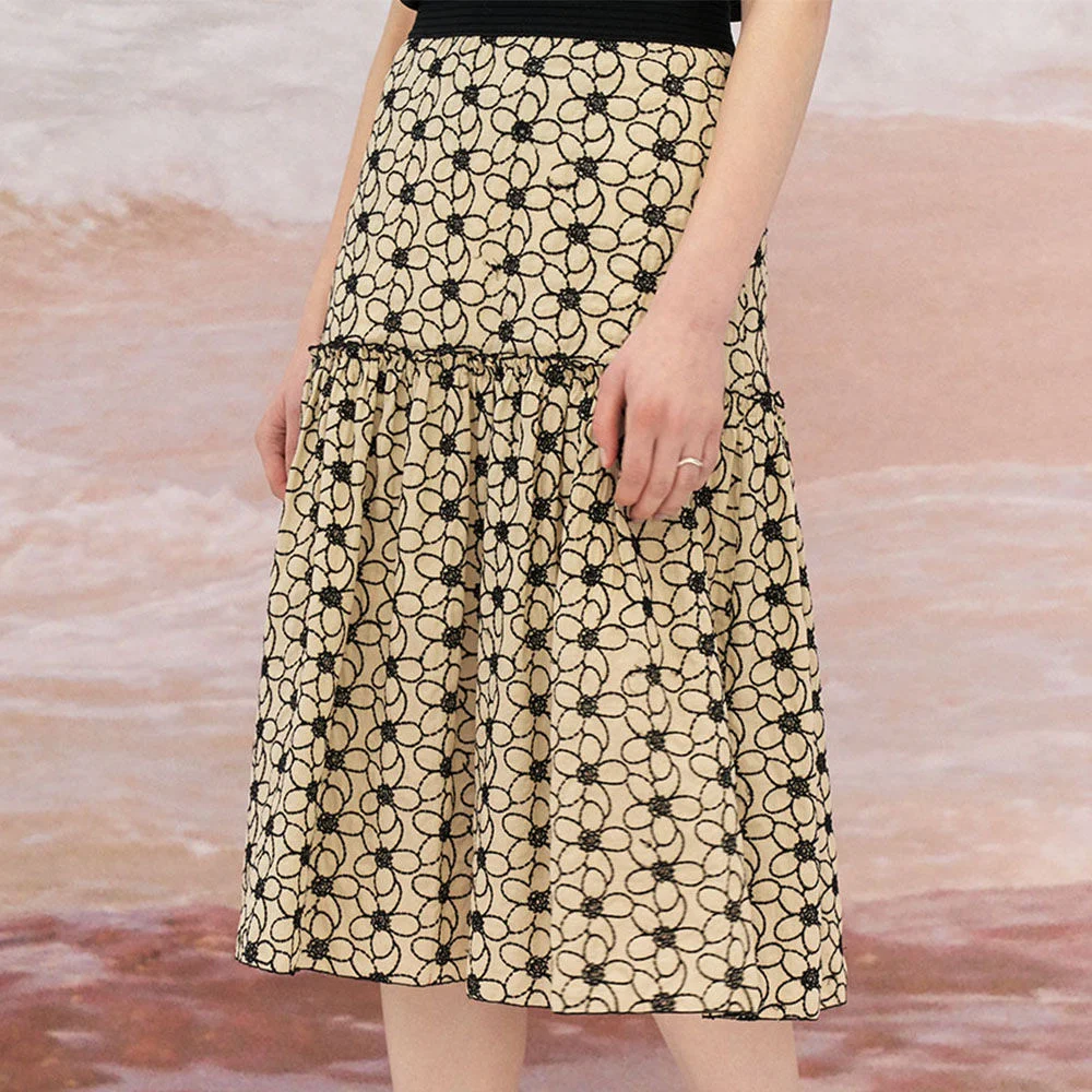 5S Lovestruck cotton floral-lace midi skirt(+Hair Scrunchie)