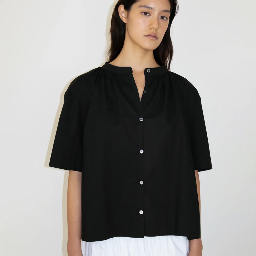 Cotton Back-Tie Blouse (Black)