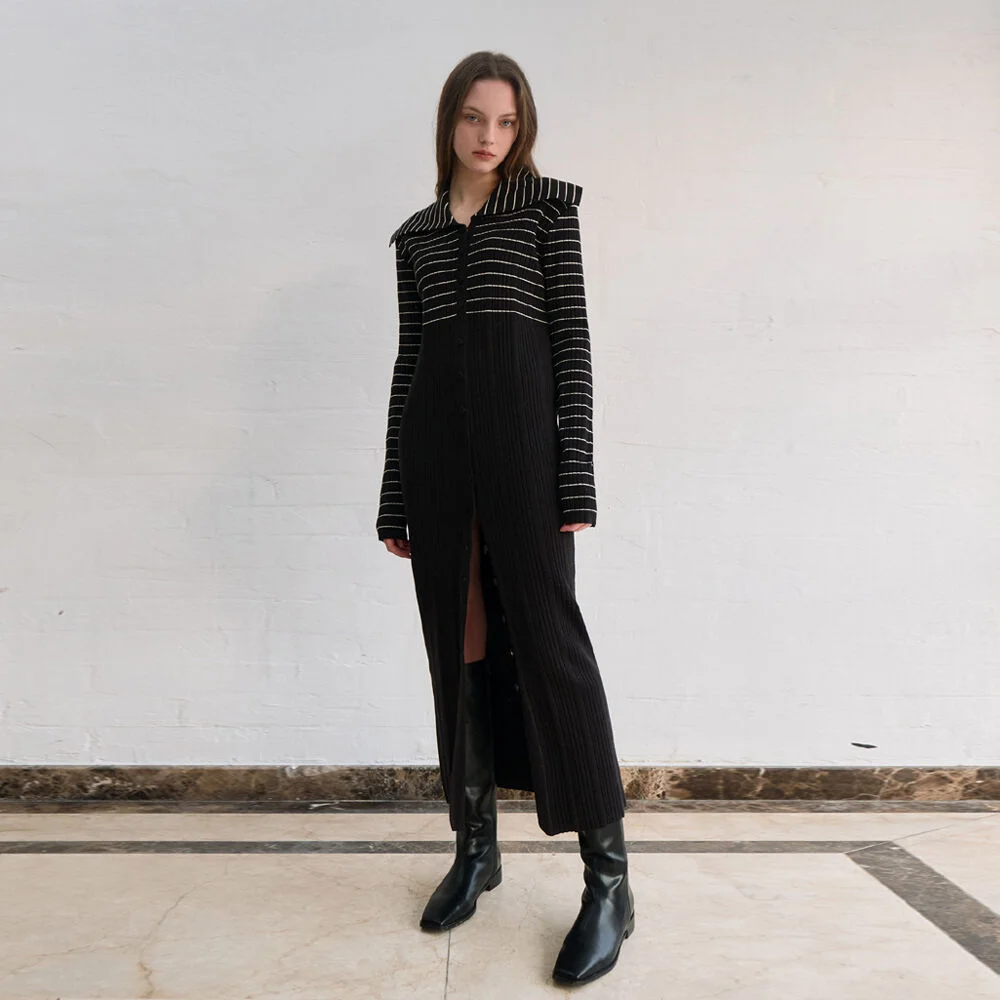 Stripe sailor collar golgi dress - black