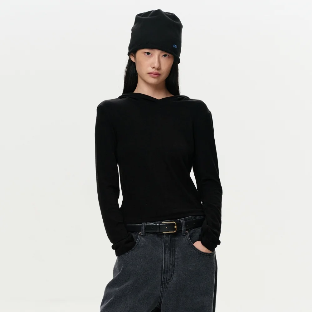 WOMEN ERA JERSEY HOODED TOP - BLACK