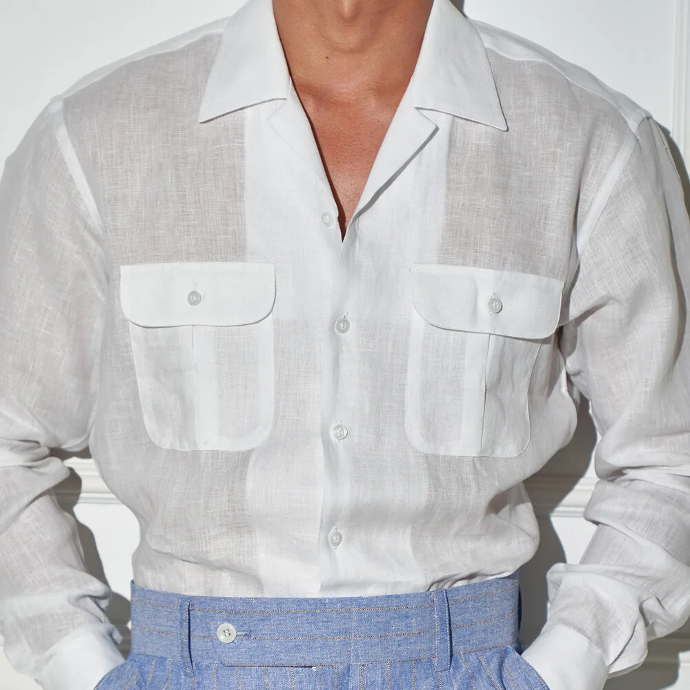 Open-collar Linen Shirts White / ALCSH006