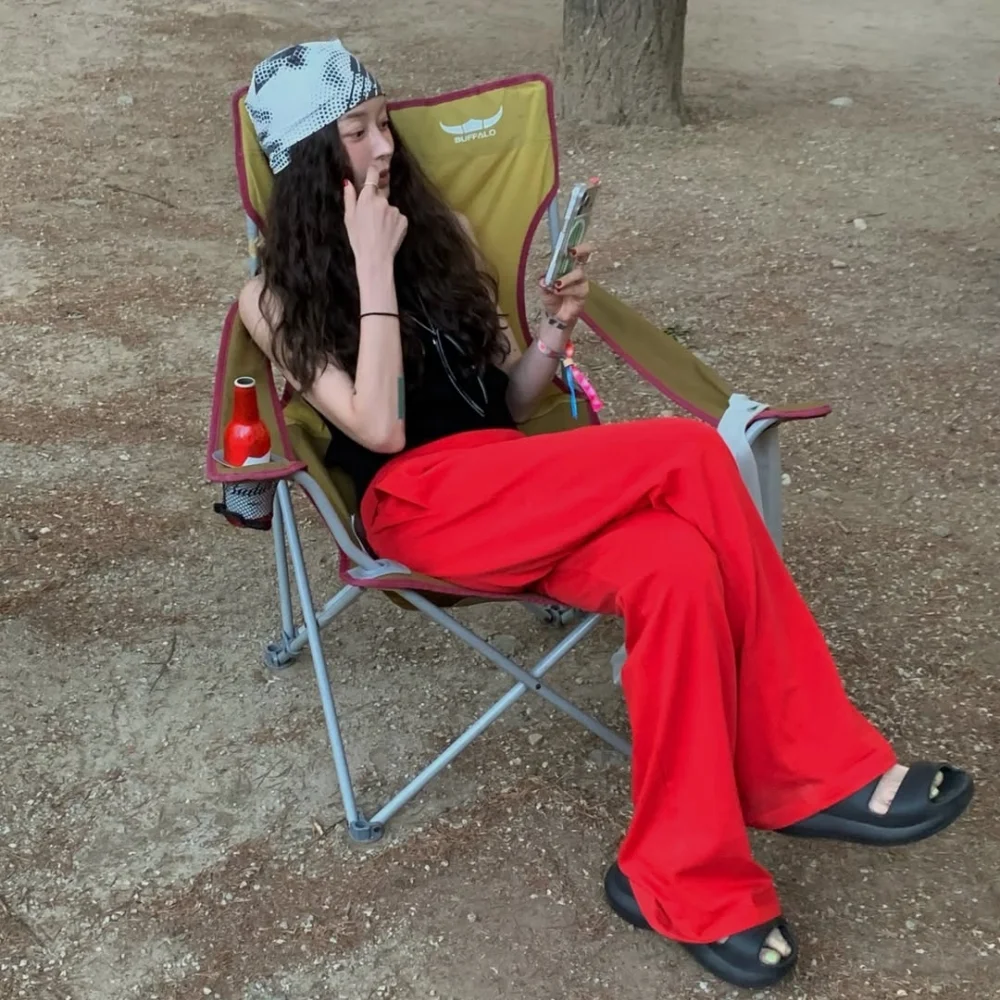 FOLD OVER LONG PANTS / RED