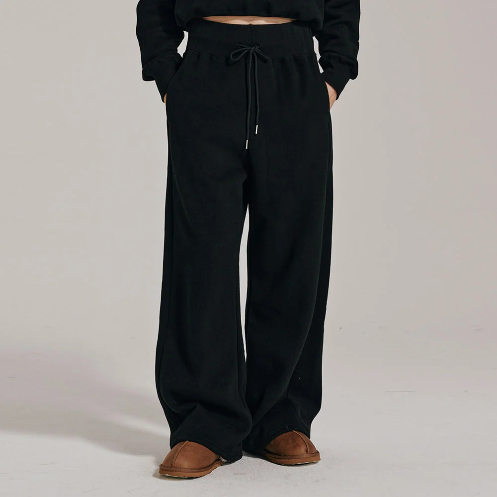 寬版 鬆緊帶 衛衣 褲子 - 黑色 / Wide Banding Sweat Pants - Black