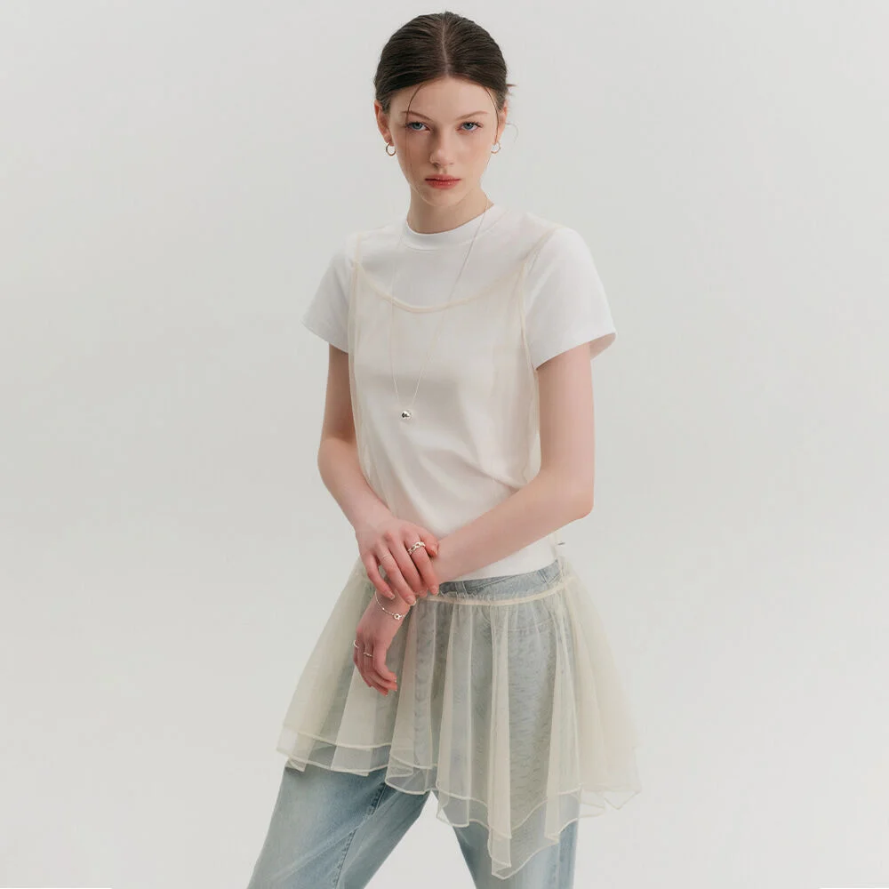 EDELINE 透視 層次 連身裙_奶油 / EDELINE SEE-THROUGH LAYERED DRESS_CREAM