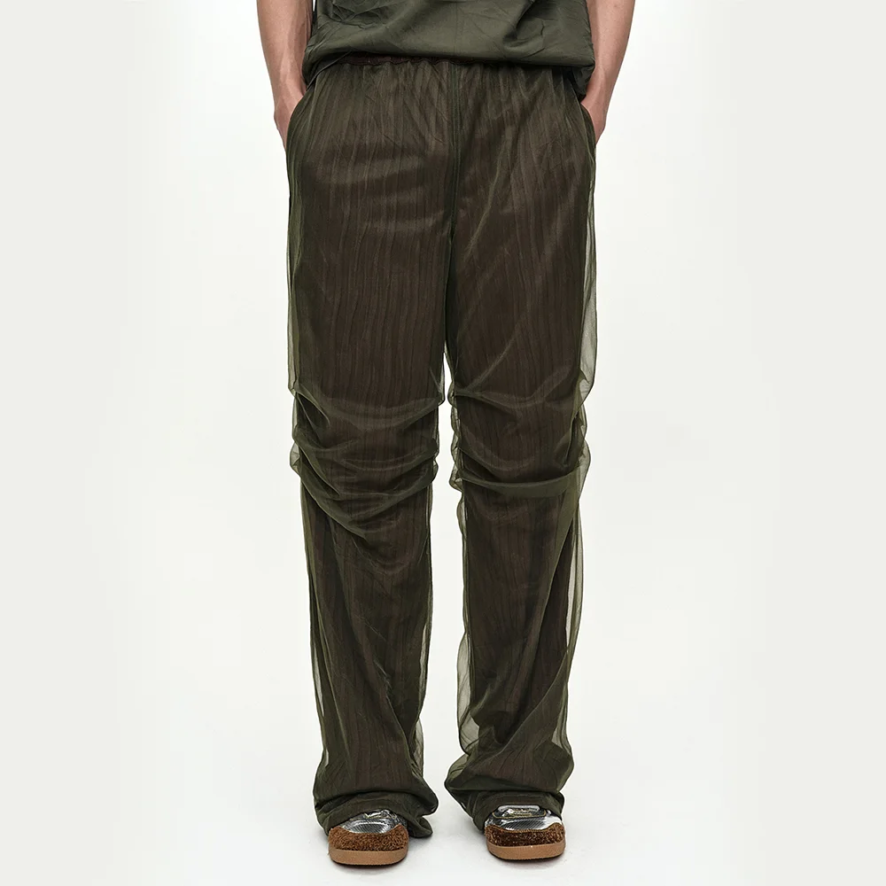 OVERLAY PLEATS WIDE-LEG TROUSERS apa908m(KHAKI BROWN)