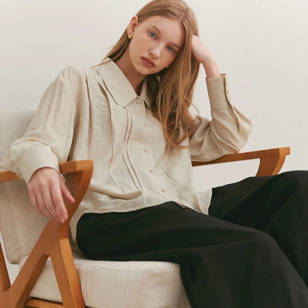 PINTUCK COLLAR BLOUSE (natural green)