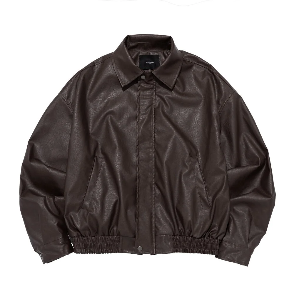 CROP LEATHER BLOUSON JACKET (BROWN)