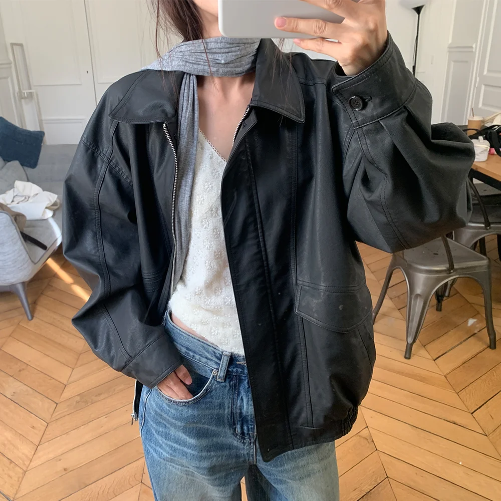 Jason washed leather jacket (black)