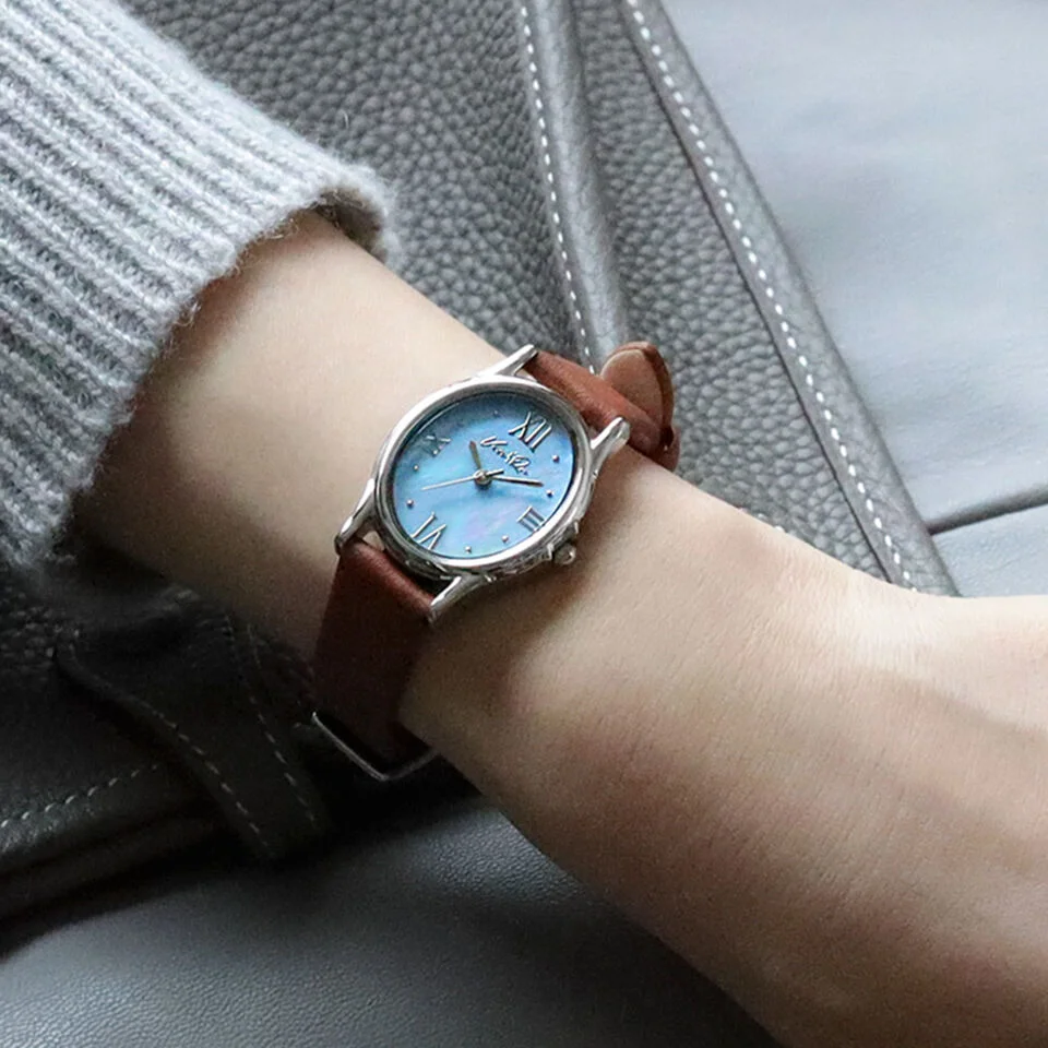 Gem-Silver/Aquamarine (Brown leather)