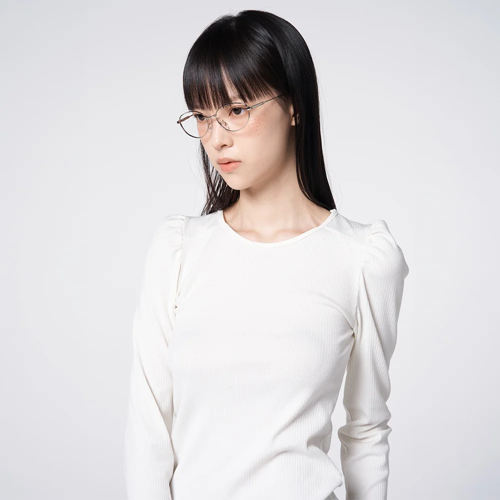 Scoop Neck Puff Sleeve Ribbed Top Ivory