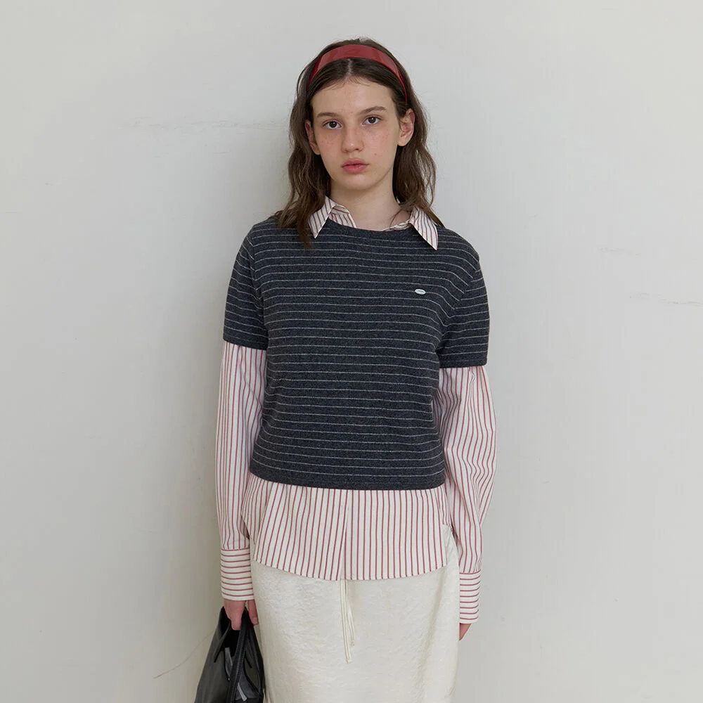 Farh half knit top charcoal