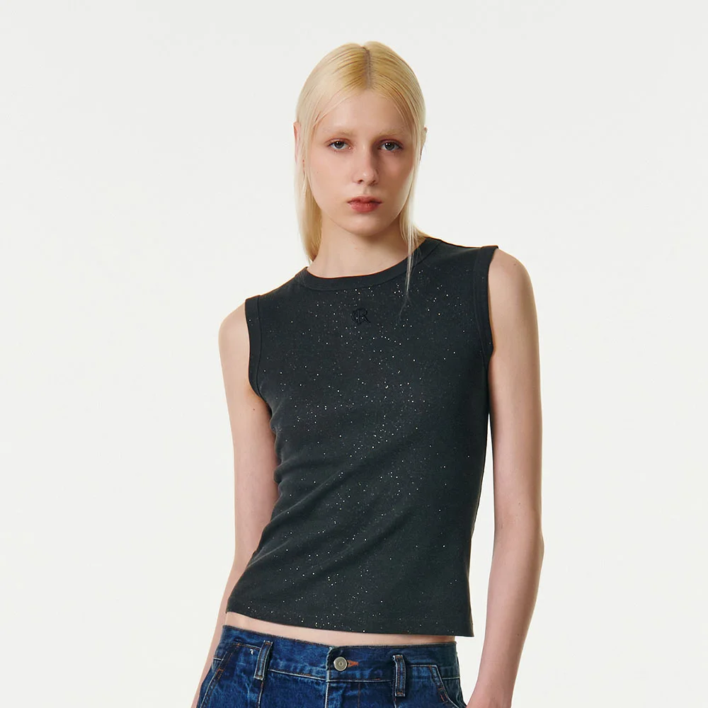 GLITTER ROUND NECK SLEEVELESS TOP