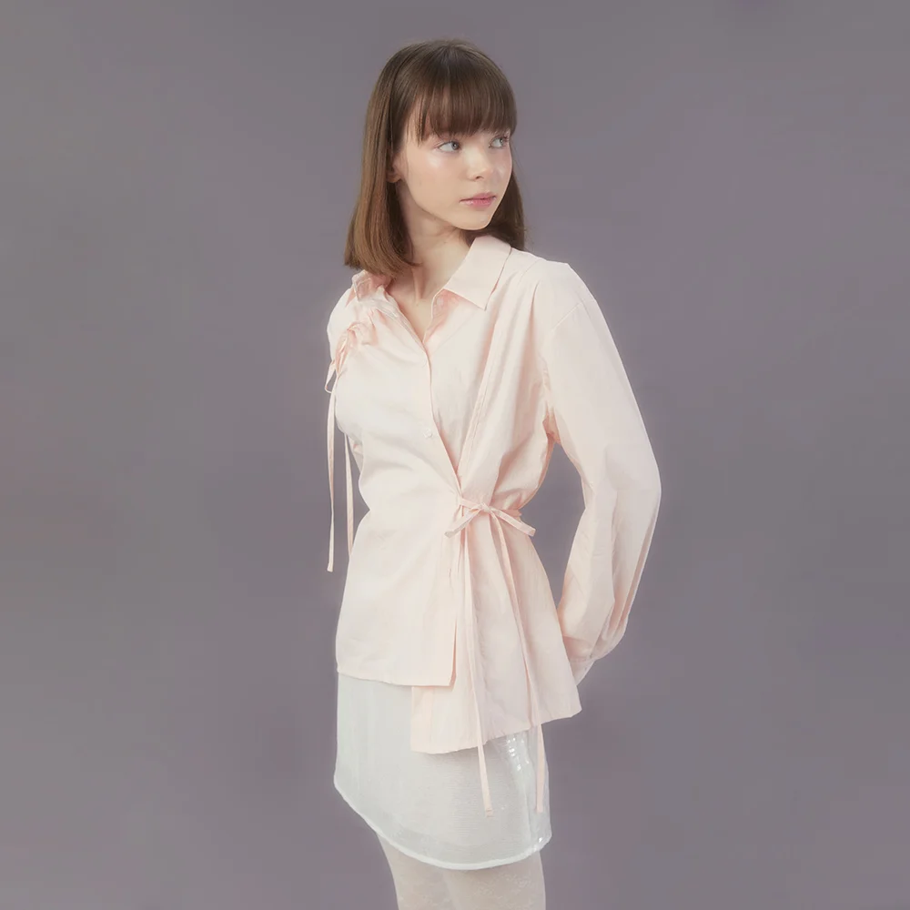 RIBBON DRAW SHIRT (LIGHT PINK)