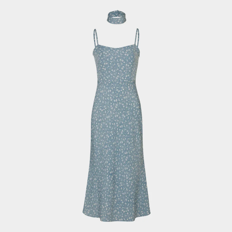 Juliet Slim Fit Dress (Scarf Set / Blue)
