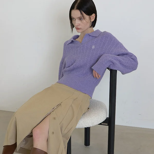 JANE CABLE OPEN COLLAR KNITWEAR (T-6726)