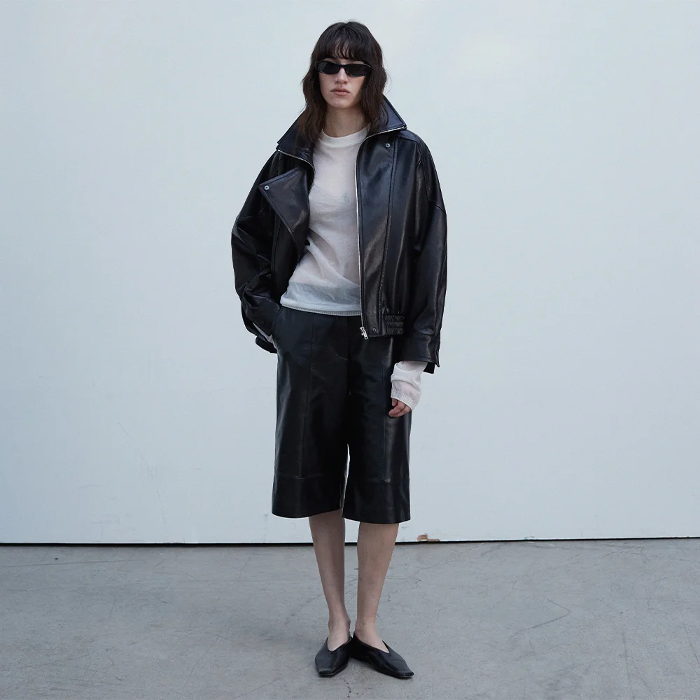 Double Collar Zip-up Jacket_Black