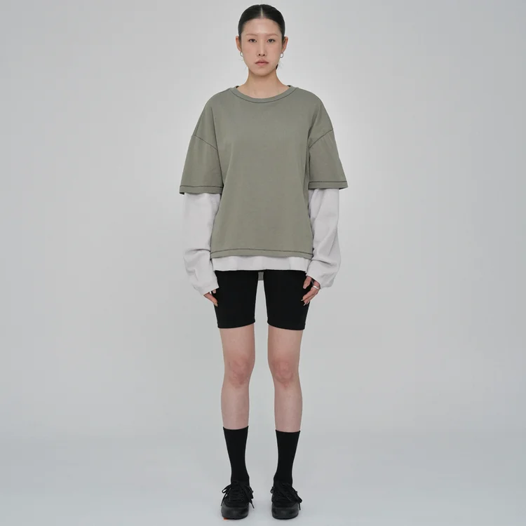 Waffle layered t-shirts, khaki