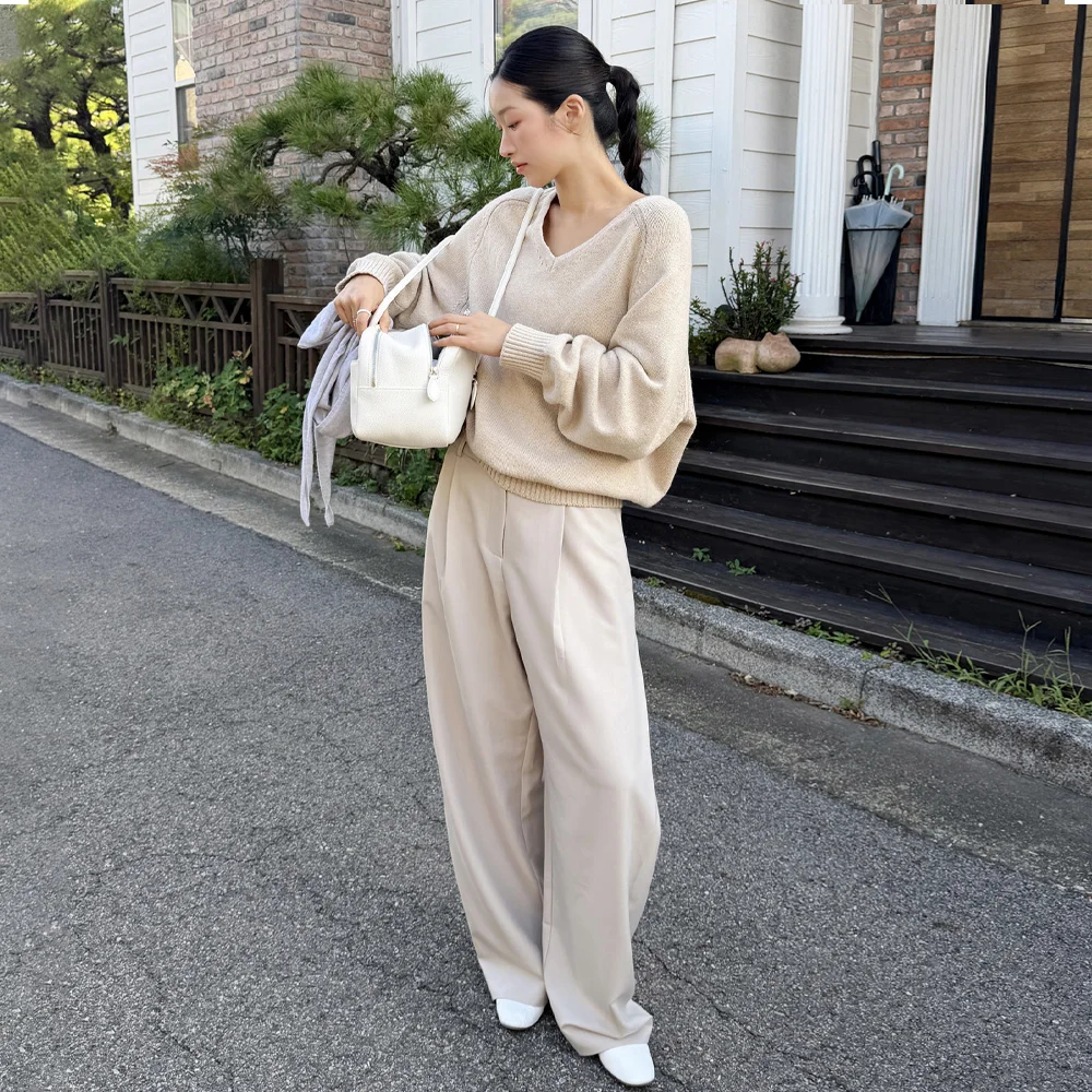 SIPT7214 層次 弧形 西褲_Ash beige