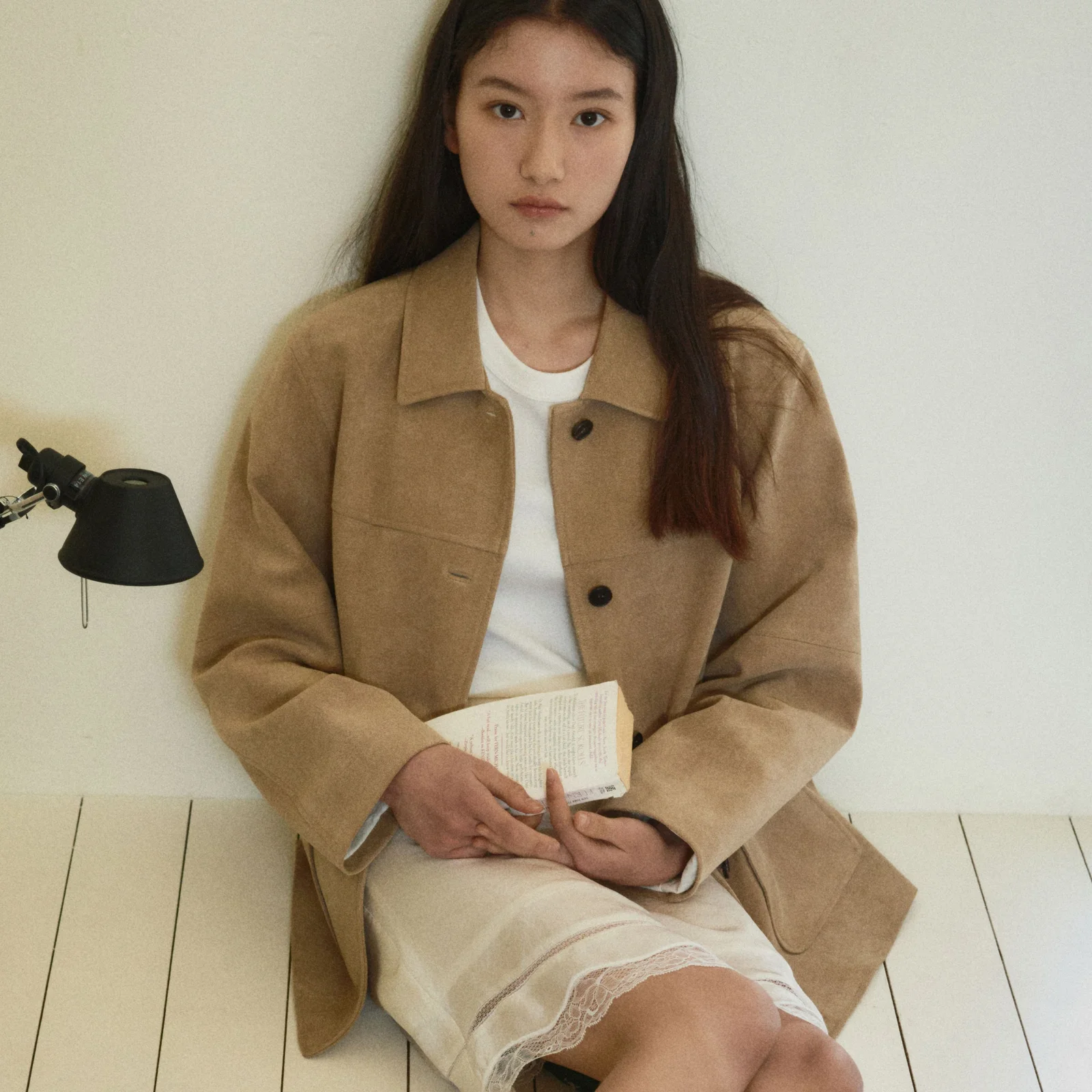 suede single half jacket (sand beige)