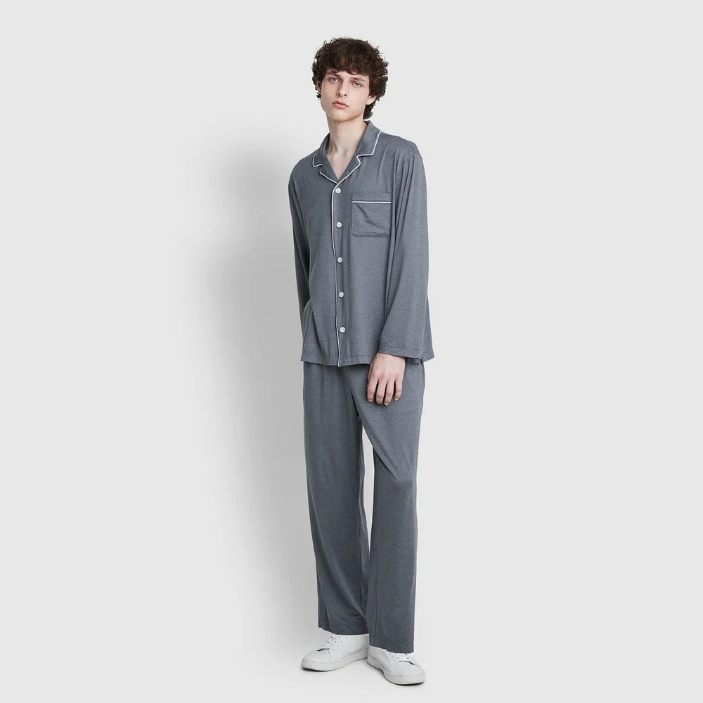 男裝 雲朵 10分 睡衣 套裝_藍色 灰色