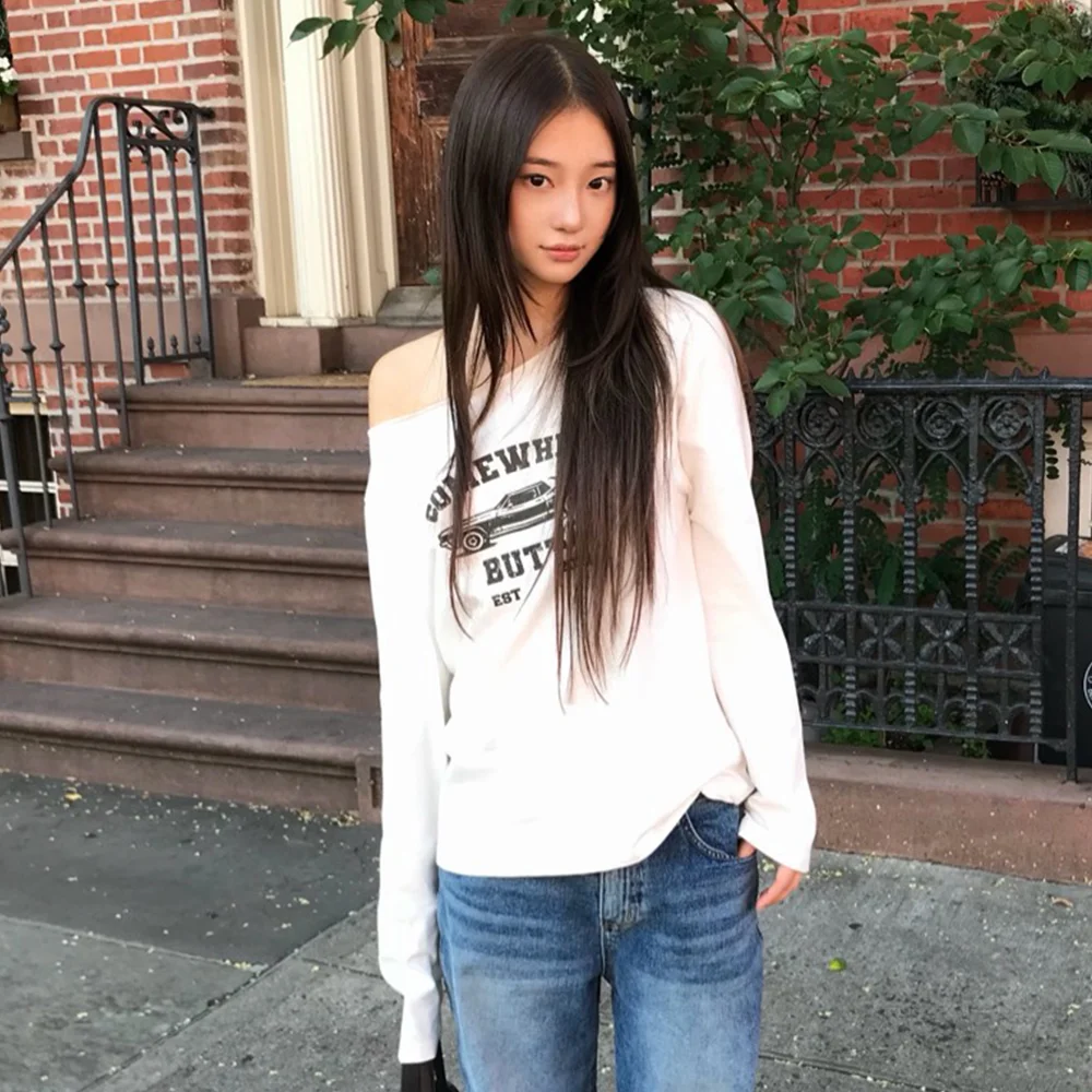 Vintage Car Off Shoulder Top - Ivory
