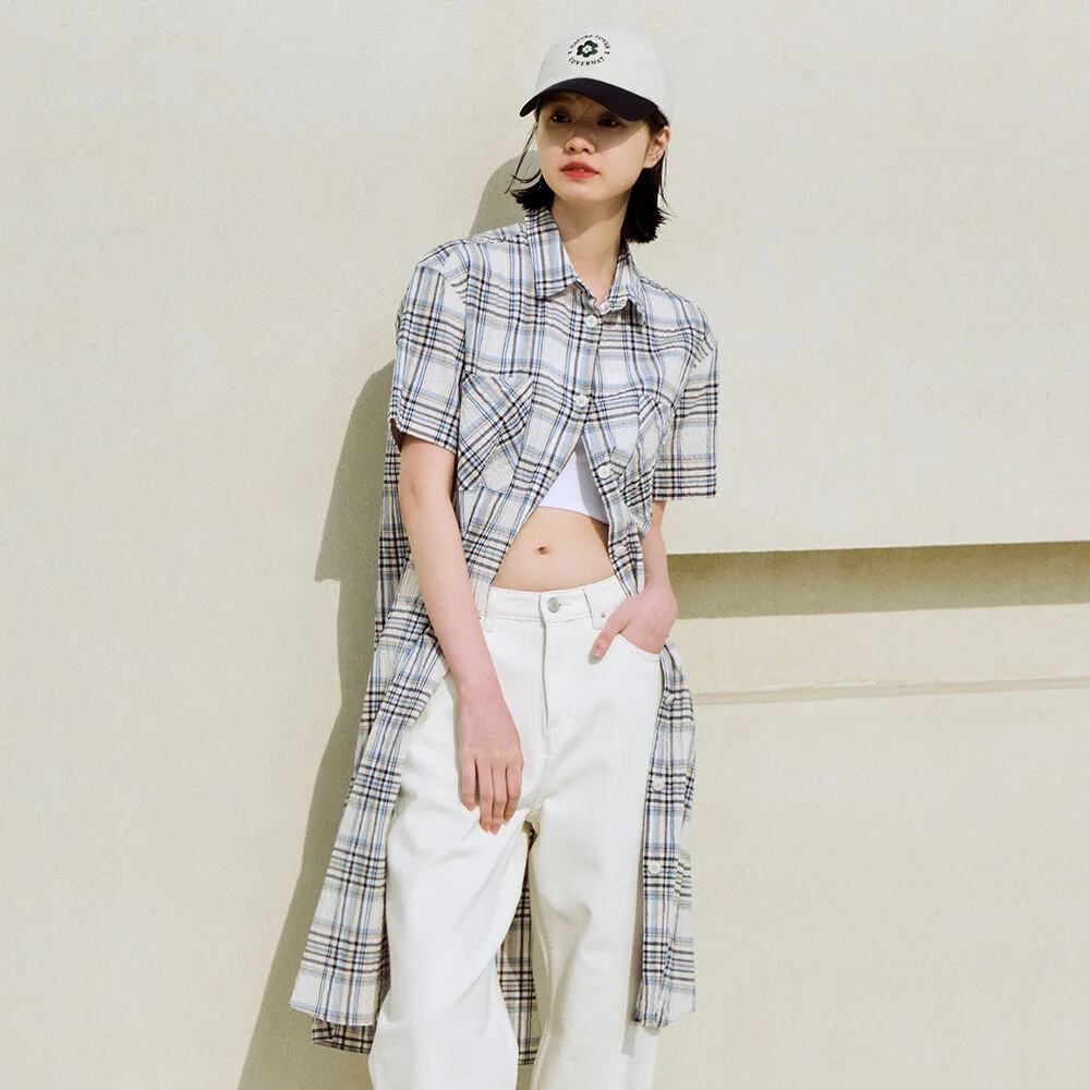 女裝 格紋 短袖恤衫 連衣裙 Navy