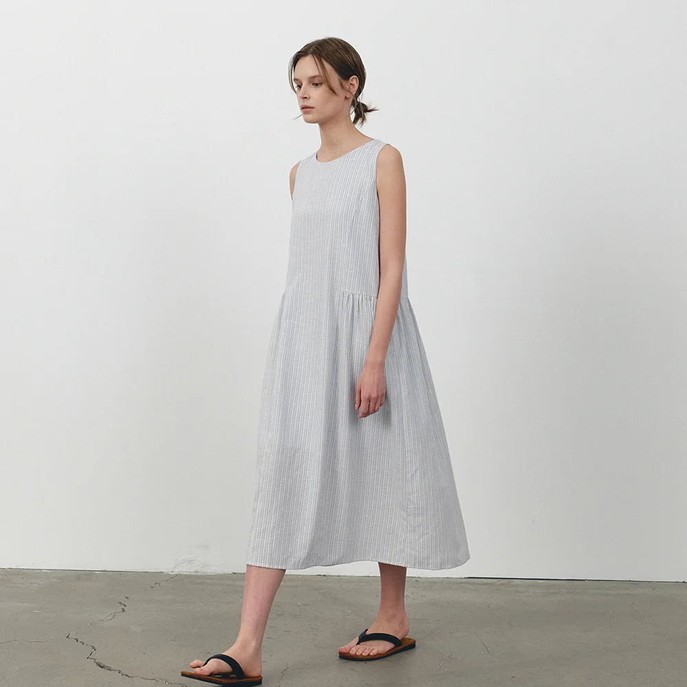 Crinkle stripe maxi dress_Sky blue