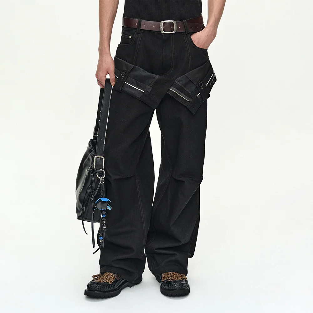 DOUBLE WAISTBAND WIDE-LEG TROUSERS apa872m(BLACK)