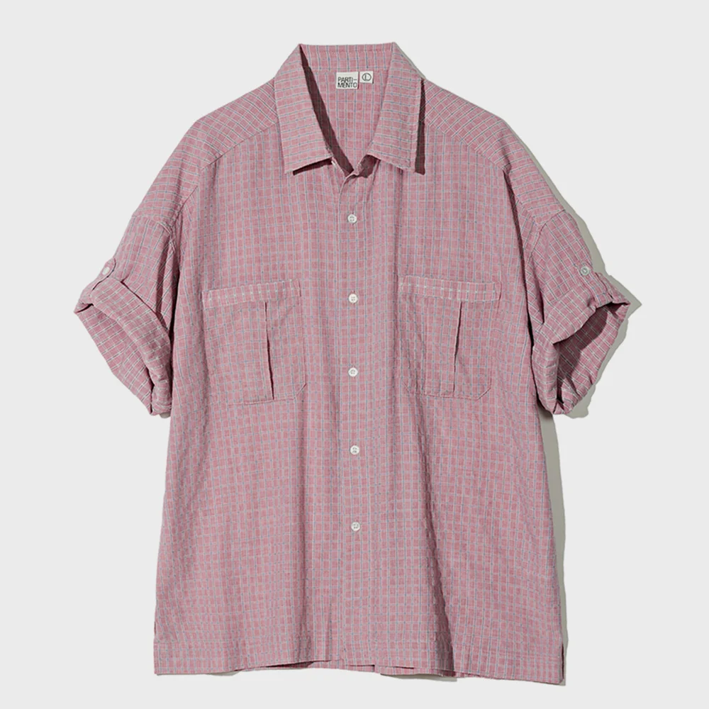 Classic Check Boxy Overfit Roll up Half Shirts Vintage Red